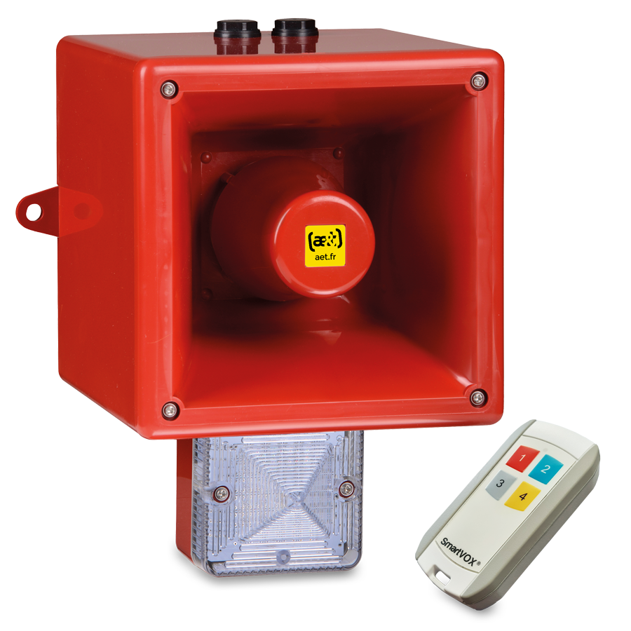 Drahtlose SmartVOX Industrie-Warnsirene mit Funk-Technologie und klarer Sprachausgabe für die Sicherheit in Betrieben.