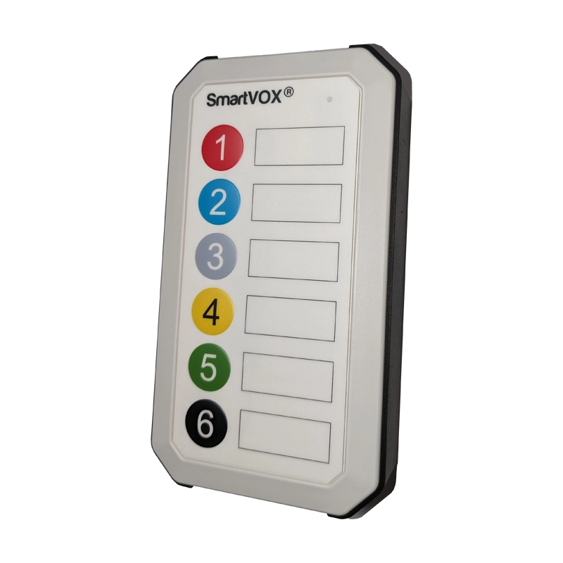 6-button wireless control panel for multi-hazard alerts and lockdown triggers.