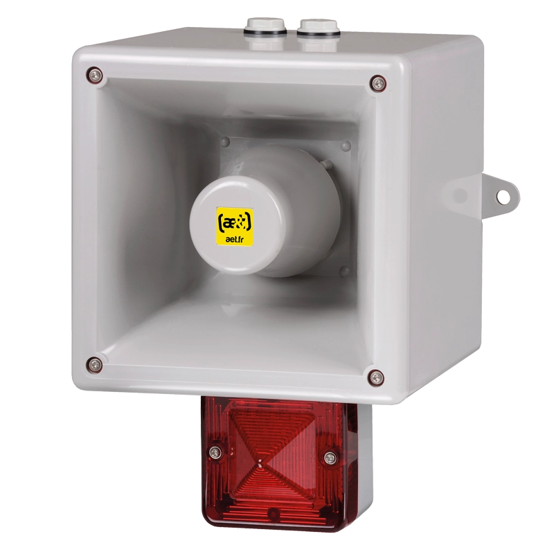 Combined acoustic siren and visual strobe light for noisy mining environments.