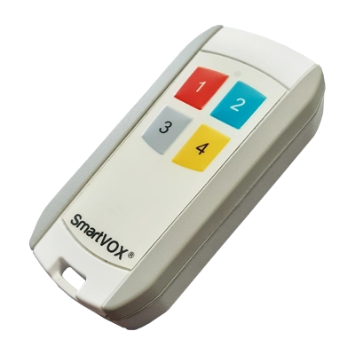 4-button wireless remote control used to trigger and manage emergency alerts on site.